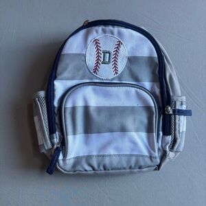 Cute Gray and White Striped Kids Baseball Backpack 10"